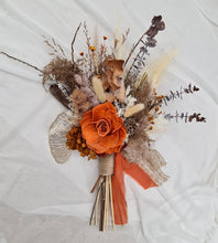 Load image into Gallery viewer, Everlasting flowers rustic deep orange rose rusty hydrangeas Elopement set - Bridal bouquet and buttonhole
