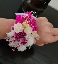 Load image into Gallery viewer, Fully preserved corsage in fuchsia, white &amp; lemon colour
