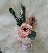 Load image into Gallery viewer, Blush pink, green &amp; neutral flowers in pot w Happy Birthday tag
