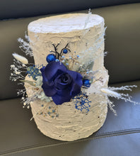 Load image into Gallery viewer, Floral cake topper in blue, green &amp; white with the glitter
