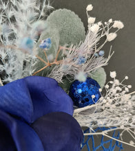 Load image into Gallery viewer, Floral cake topper in blue, green &amp; white with the glitter
