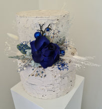 Load image into Gallery viewer, Floral cake topper in blue, green &amp; white with the glitter
