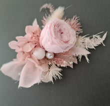 Load image into Gallery viewer, Mini preserved peony corsage &amp; buttonhole - baby &amp; dusty pink colours – school formal
