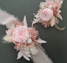 Load image into Gallery viewer, Mini preserved peony corsage &amp; buttonhole - baby &amp; dusty pink colours – school formal
