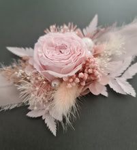 Load image into Gallery viewer, Mini preserved peony corsage &amp; buttonhole - baby &amp; dusty pink colours – school formal
