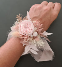 Load image into Gallery viewer, Mini preserved peony corsage &amp; buttonhole - baby &amp; dusty pink colours – school formal
