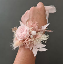 Load image into Gallery viewer, Mini preserved peony corsage &amp; buttonhole - baby &amp; dusty pink colours – school formal
