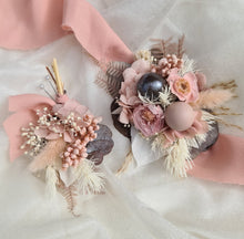 Load image into Gallery viewer, Preserved flowers dusty &amp; blush pink corsage &amp; buttonhole - School formal / wedding
