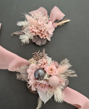 Load image into Gallery viewer, Preserved flowers dusty &amp; blush pink corsage &amp; buttonhole - School formal / wedding
