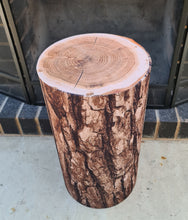 Load image into Gallery viewer, Rustic wood stump cylinder plinth flower / event stand - 55cm - HIRE ONLY
