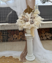 Load image into Gallery viewer, Boho urns &amp; white mesh Roman columns - HIRE ONLY
