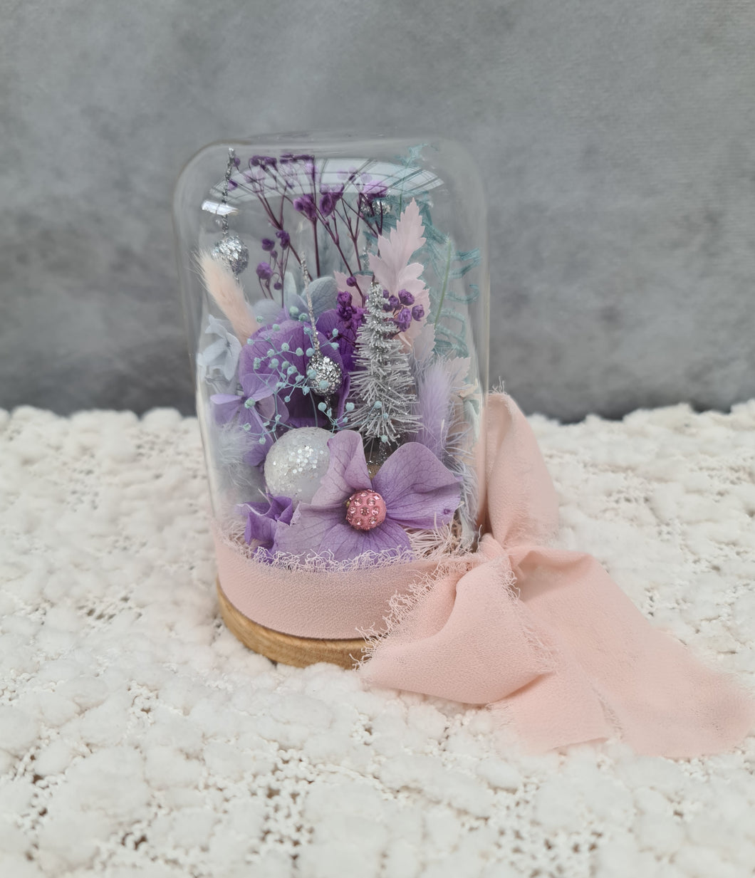 Preserved flowers Mini Christmas glass dome – Pastel