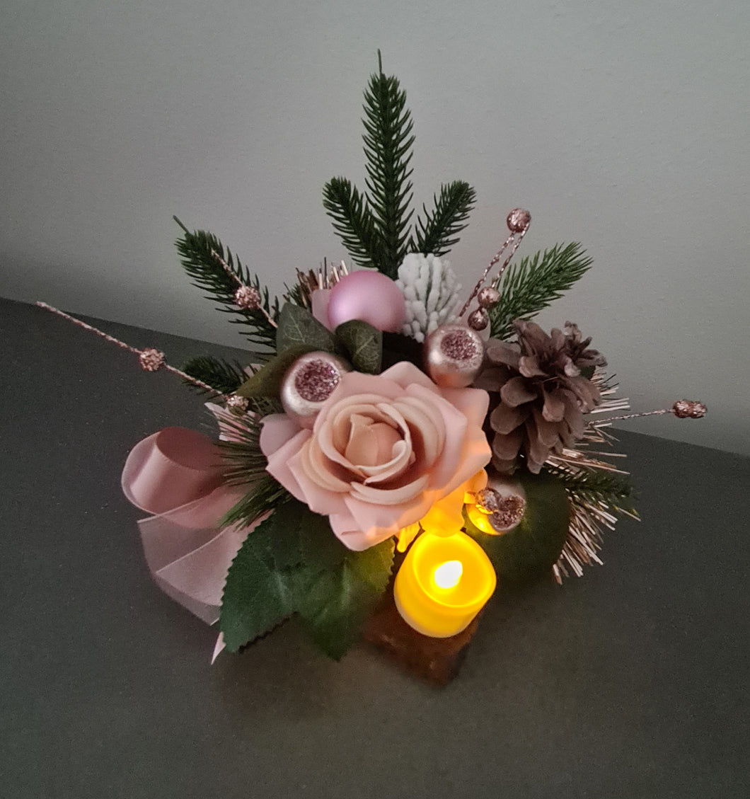 Pink Cemetery Grave Christmas decoration w candle XMAS92