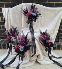 Load image into Gallery viewer, Preserved bridesmaids bouquets in dark tones
