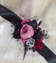 Load image into Gallery viewer, Preserved flowers wrist corsage in dark tones
