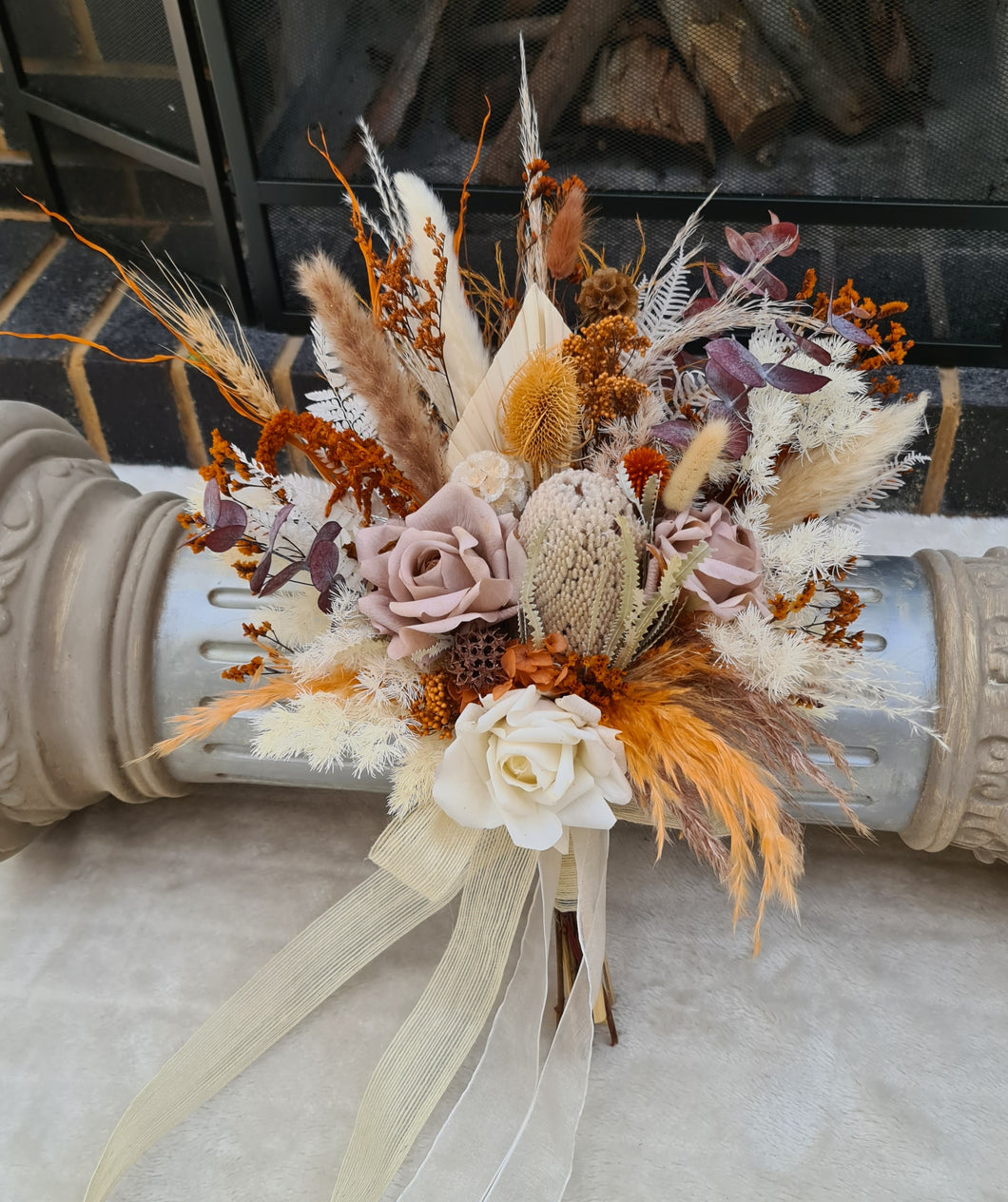 Bridal bouquet real touch, preserved & dry flowers