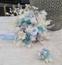 Load image into Gallery viewer, Preserved flowers Bridal bouquet &amp; matching buttonhole in blue
