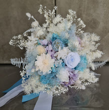 Load image into Gallery viewer, Preserved flowers Bridal bouquet &amp; matching buttonhole in blue
