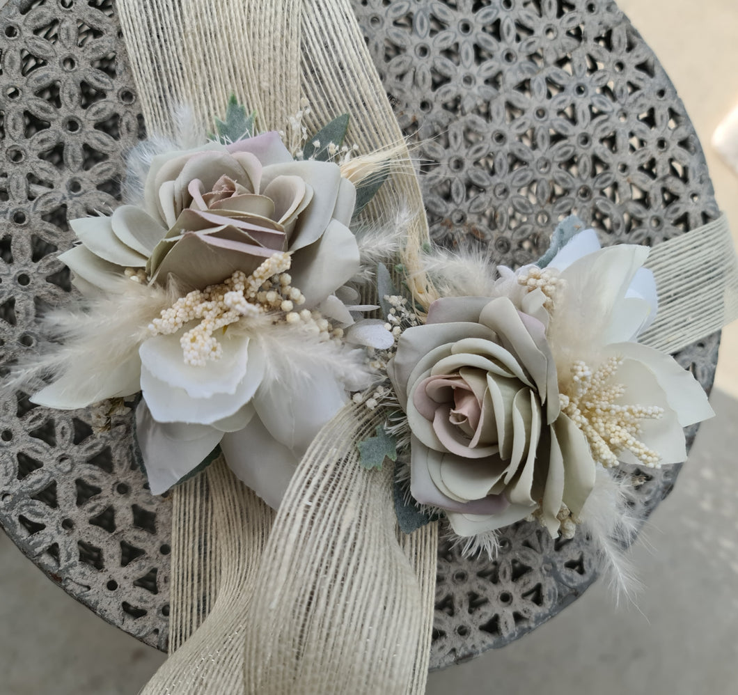 Wedding corsages green & white