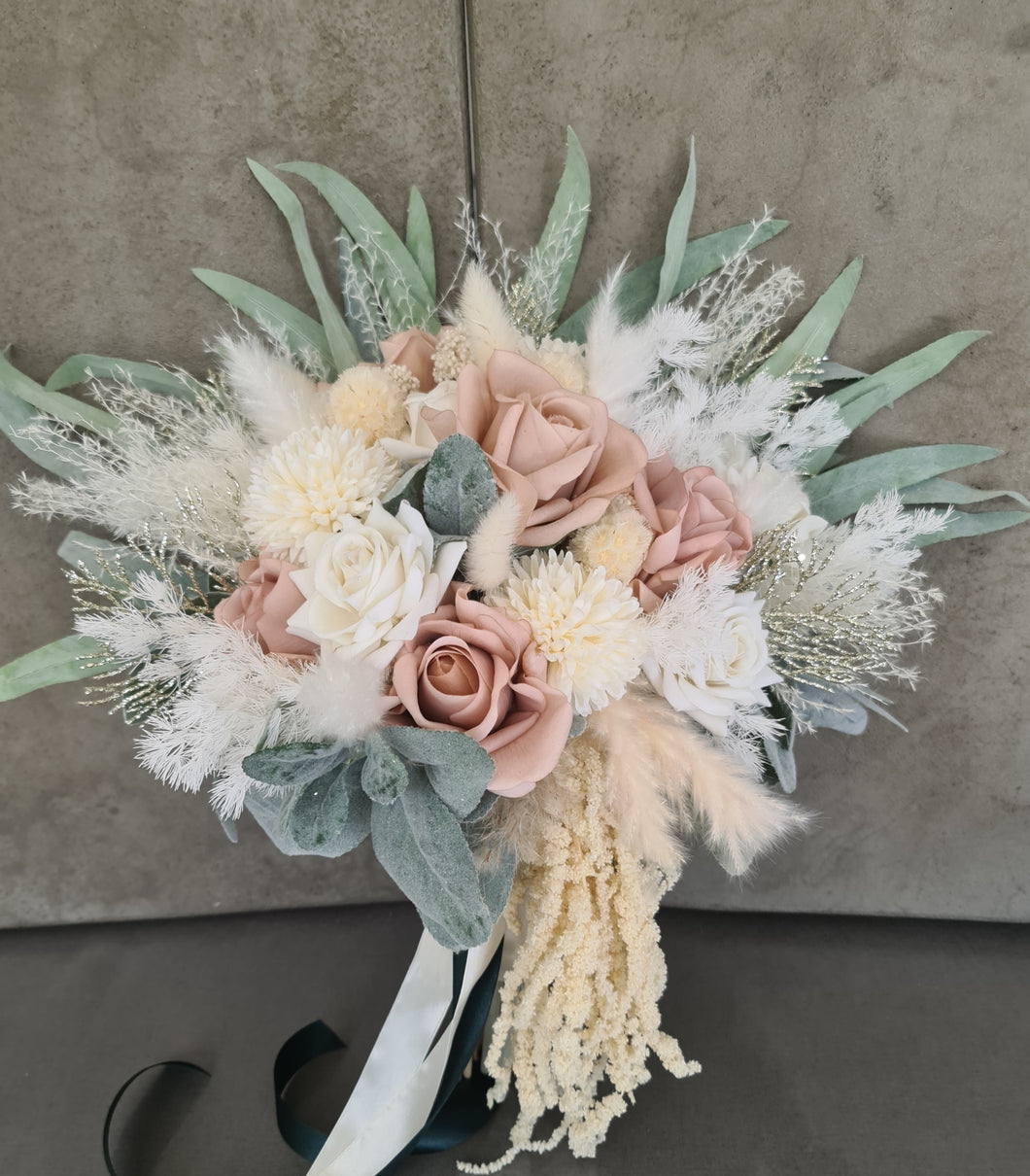 Everlasting flowers blush & green bridal bouquet