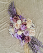 Load image into Gallery viewer, Arbour / backdrop wedding flowers in purple, neutral mauve
