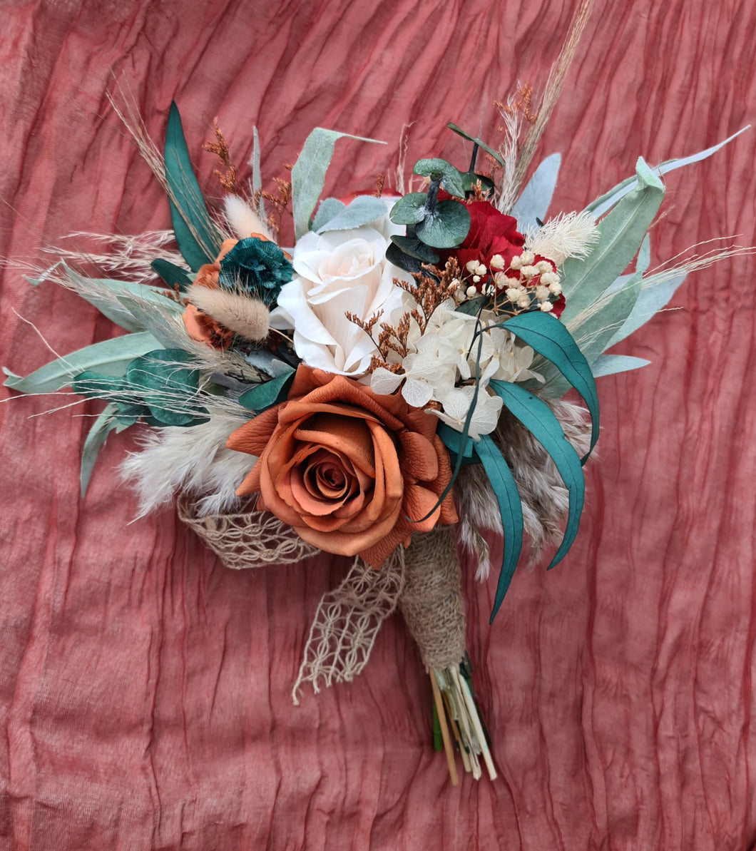 Everlasting bridesmaids bouquets - terracotta, green & neutral