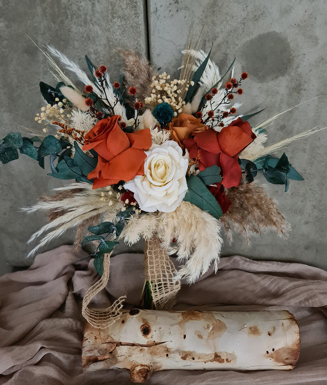 Everlasting bridal bouquet - terracotta, green & neutral