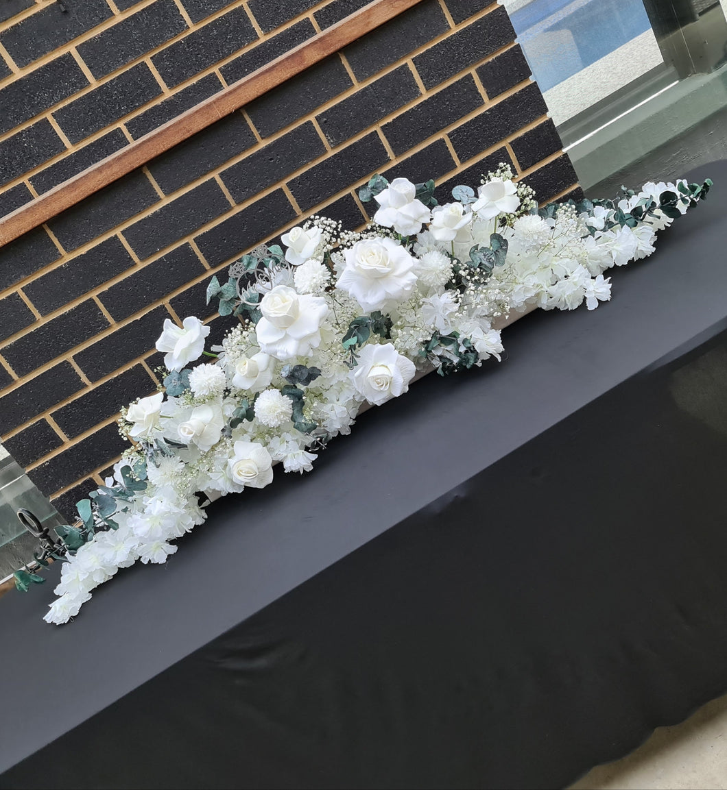 Bride and groom table flowers - green & white