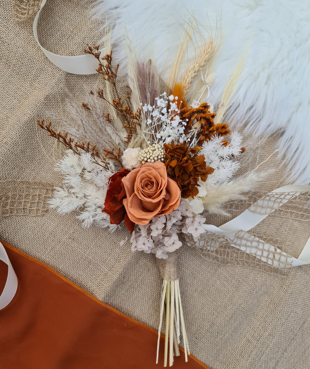 Rustic rusty & neutral preserved bridesmaids bouquets