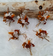 Load image into Gallery viewer, Rusty preserved flowers grooms buttonholes
