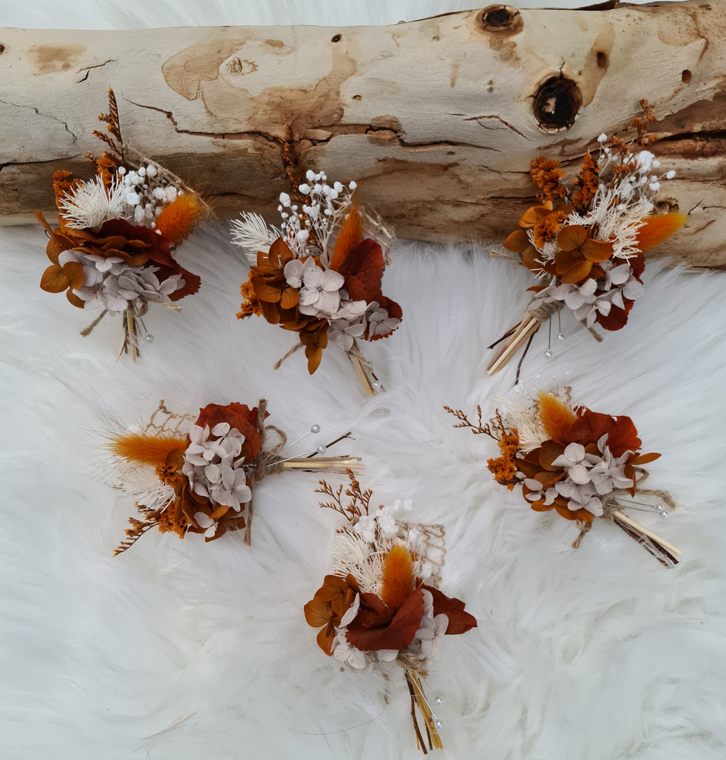 Rusty preserved flowers grooms buttonholes