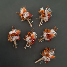 Load image into Gallery viewer, Rusty preserved flowers grooms buttonholes
