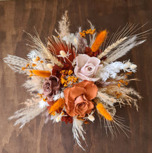 Load image into Gallery viewer, Wine barrel rustic flowers in wood stump pots
