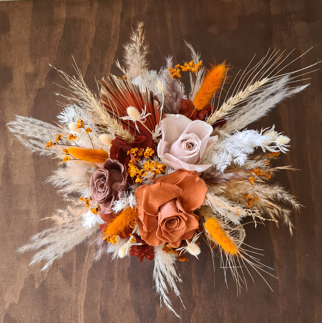 Wine barrel rustic flowers in wood stump pots