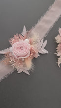 Load and play video in Gallery viewer, Mini preserved peony corsage &amp; buttonhole - baby &amp; dusty pink colours – school formal
