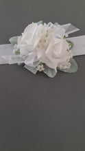 Load and play video in Gallery viewer, Everlasting flowers School formal / wedding corsage white  &amp;  green
